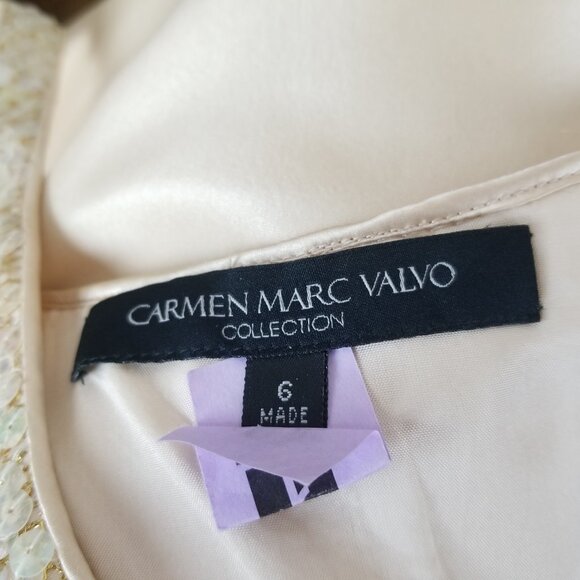 Vintage Carmen Marc Valvo Sequin & Peach Silk Champagne Cocktail Dress * Size 6 - Picture 15 of 16